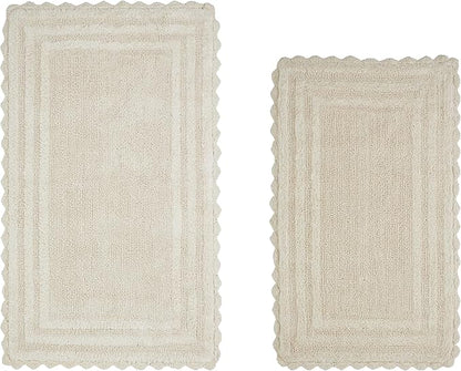 Better Trends 2 Piece Lilly Crochet Rug Set 100% Cotton Soft Luxury Long Bathroom Rug Reversible Absorbent Washable Bath Mat for Bathroom Floor Decor Tub 21”x34”24"x40" Ivory