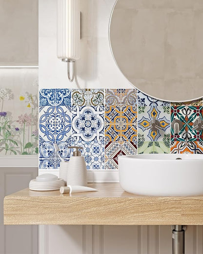 FLFK Peel and Stick Tile Stickers - 13 Waterproof Decals, Each with 6 Patterns, Each 7.08" W x 39.3" L, Perfect for Kitchen, Bathroom, Stairs, and Cupboards