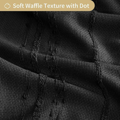 Extra Long Black Shower Curtain Boho, 72 x 78 Cotton Blend Waffle Weave Stripe Textured Heavy Duty, Fabric Shower Curtain for Bathroom
