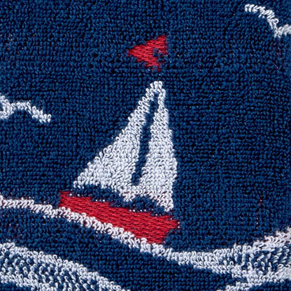 SKL Home Nautical Sailboat Waves Hand Towel Set-2pc, 100% Cotton, Navy | Plush, absorbent & reversible. Great for everyday & coastal/beach décor in the bathroom, kitchen, bar or any sink space.