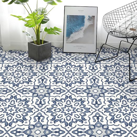 MORCART 20 Pack Peel and Stick Floor Tile, Vinyl Flooring, Waterproof DIY Flooring for Bathroom, Kitchen, Fireplace, Stairs, Bedrooms, Wall, Pantry Room Blue 7.87"x 7.87"