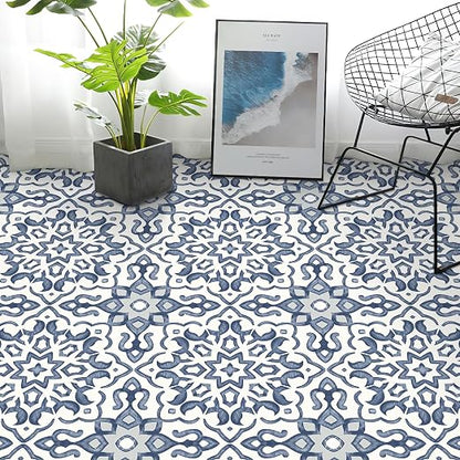 MORCART 20 Pack Peel and Stick Floor Tile, Vinyl Flooring, Waterproof DIY Flooring for Bathroom, Kitchen, Fireplace, Stairs, Bedrooms, Wall, Pantry Room Blue 7.87"x 7.87"