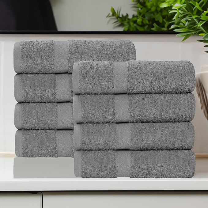 SUPERIOR 8-Piece Cotton Hand Towel Set, Small Towels for Fast Dry, Home Essentials, Bathroom Decor, Face, Body, Spa, Resort, Gym, Lightweight, Soft, House Accessories, Franklin Collection, Charcoal