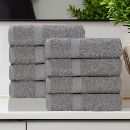 SUPERIOR 8-Piece Cotton Hand Towel Set, Small Towels for Fast Dry, Home Essentials, Bathroom Decor, Face, Body, Spa, Resort, Gym, Lightweight, Soft, House Accessories, Franklin Collection, Charcoal