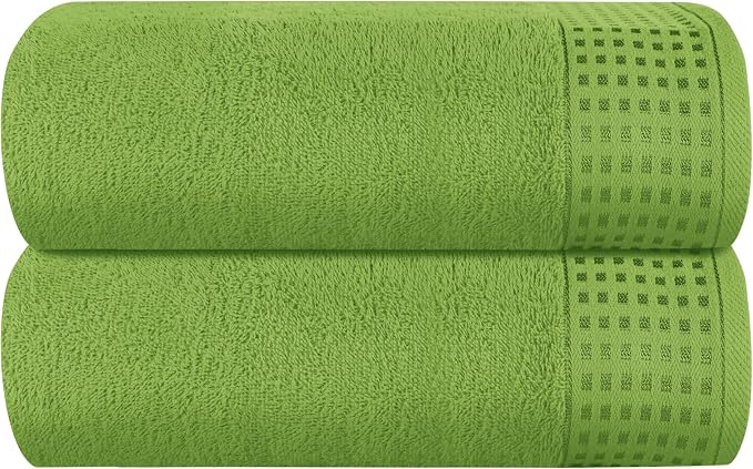 GLAMBURG 100% Cotton Oversized 2 Pack Bath Sheets 35x70, Ultra Soft Highly Absorbant Compact Quickdry & Lightweight Large Bath Sheet Set, Ideal for Gym Travel Camp Pool - Kiwi Green