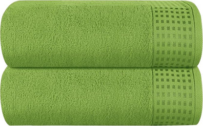 GLAMBURG 100% Cotton Oversized 2 Pack Bath Sheets 35x70, Ultra Soft Highly Absorbant Compact Quickdry & Lightweight Large Bath Sheet Set, Ideal for Gym Travel Camp Pool - Kiwi Green