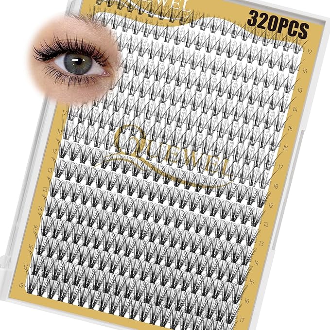 QUEWEL Lash Clusters 320Pcs 20D+30D C Curl Lash Cluster Eyelash Extensions | Cluster Lashes Mix12-18mm Individual Eyelashes Clusters Wispy Lash Clusters Thin Band Soft to Use at Home(20D+30D C Mix12-18)