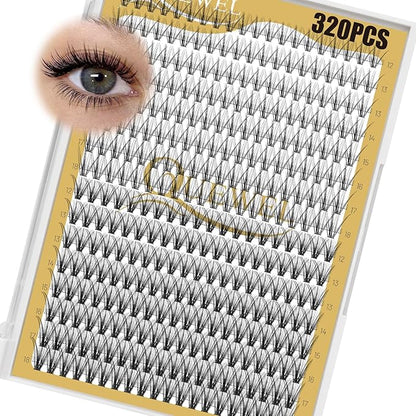 QUEWEL Lash Clusters 320Pcs 20D+30D C Curl Lash Cluster Eyelash Extensions | Cluster Lashes Mix12-18mm Individual Eyelashes Clusters Wispy Lash Clusters Thin Band Soft to Use at Home(20D+30D C Mix12-18)