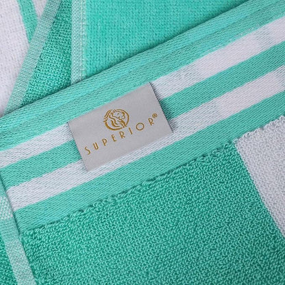 Superior Oversized Cotton Beach Towel Set of 2, Absorbent Towels for Bathroom, Beach, Pool, Swim, Adults, Kids, Vacation, Travel, Bath Sheet, Quick Dry Basics, Trip Essentials, Striped Decor, Mint