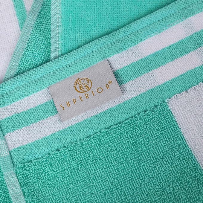 Superior Cotton Cabana Striped Beach Towels, Colorful Towels for Adult, Kid, Pool, Swimming, Sand, Travel, Large Oversized, Absorbent, Fast Drying, Bath Basics, Cabana Collection, 1 Piece, Mint