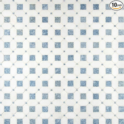 MSI Azula Hatchwork 12 in. x 12 in. Geometric Squares Polished Marble Mesh-Mounted Mosaic Wall Tile for Bathroom, Floor Tile and Kitchen Backsplash, White, Blue