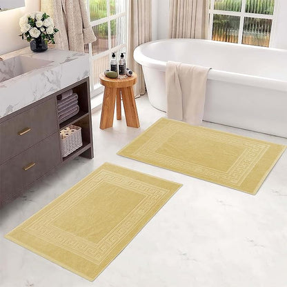 Superior Heavyweight Cotton Bath Mats, Bath Rugs For Bathroom Accessories, Washable Rug For Shower, Bath, Toilet, Modern Decor, No Backing, Luxury Hotel And Spa Quality, Set of 2, 22" x 35", Canary