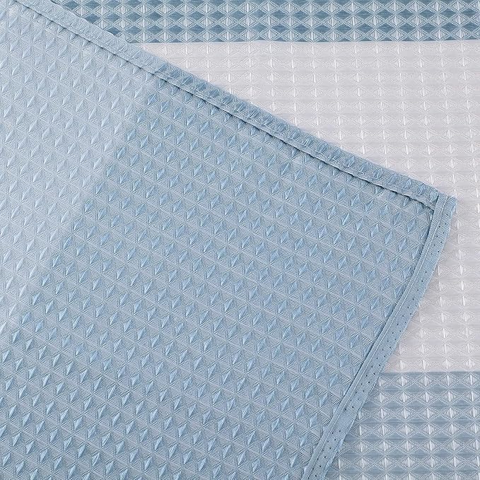 Dainty Home Waffle Weave Waterproof Shower Curtains for Bathroom, Blue 70 icnhes, Extra Long Shower Curtain, Waterproof Fabric 12 Roller Ball Hooks