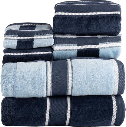 Lavish Home Bathroom Towels Set, Bathroom Accessories, Navy, Set of 6 | Includes 2 Bath Sheets, 2 Hand Towels, and 2 Wash Cloths, Soft 525 GSM 100% Cotton Set for Shower, Gym, Dorm, and Spa