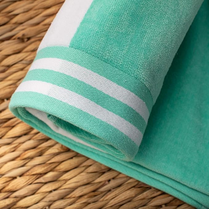 Superior Cotton Nautical Stripe Beach Towels, Colorful Towels for Adult, Kid, Pool, Swimming, Sand, Travel, Large Oversized, Absorbent, Fast Drying, Bath Basics, Cabana Collection, 1 Piece, Mint