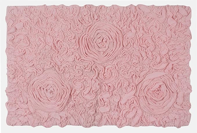 Home Weavers Bell Flower Collection 100% Cotton Tufted Bath Rugs, Extra Soft and Absorbent Bath Rugs, Non-Slip Bath Mats, Machine Washable, Bath Mats for Bathroom Floor, 21"x34" Rectangle, Pink