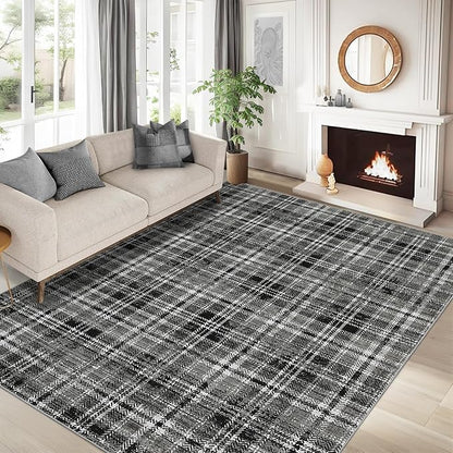 Washable Area Rug 3x5 Plaid Entryway Rug with Non Slip Rubber Backing, Farmhouse Soft Low Pile Rustic Stain Resistant Accent Rug for Living Room Bedroom Playroom