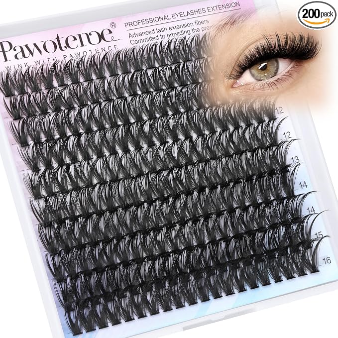 Lash Clusters 200pcs Individual Lashes 50D Cluster Eyelash Extensions 9-16mm Eyelash Clusters Lash Extensions for Self Application (50D, 0.07D, 9-16mm Refill)