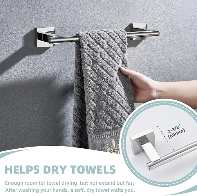 Suyar Bathroom Accessories Set Polished Chrome, Bathroom Hardware Set | Include Robe Hook, Toilet Paper Holder, Hand Towel Holder, Towel Bar, SUS304 Stainless Steel, Wall Mounted