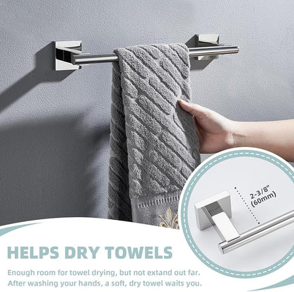 Suyar Bathroom Accessories Set Polished Chrome, Bathroom Hardware Set | Include Robe Hook, Toilet Paper Holder, Hand Towel Holder, Towel Bar, SUS304 Stainless Steel, Wall Mounted