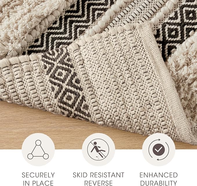 INK+IVY Asher Non-Slip Bath Rug Absorbent Quick Dry, 22 x 58, Black | Soft Pile, Machine Washable, Striped Pattern, Boho, OEKO-TEX Certified, Hand-Woven Texture, for Bathroom, Shower Room