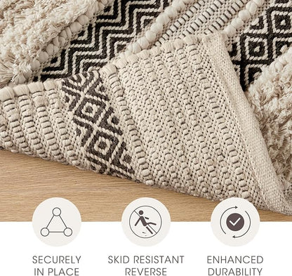 INK+IVY Asher Non-Slip Bath Rug Absorbent Quick Dry, 22 x 58, Black | Soft Pile, Machine Washable, Striped Pattern, Boho, OEKO-TEX Certified, Hand-Woven Texture, for Bathroom, Shower Room