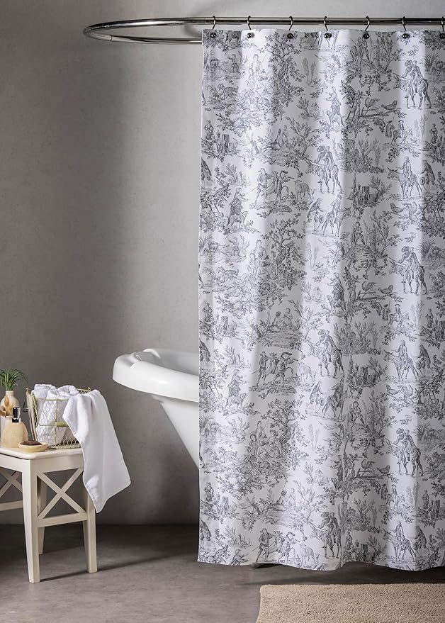 Maison d' Hermine Shower Curtain 100% Cotton One Panel 70"x72" Washable Fabric Shower Curtains for Bathroom, Easy Hanging with 12 Button Holes - Spa Easter Gifts (The Miller - Paloma Grey)