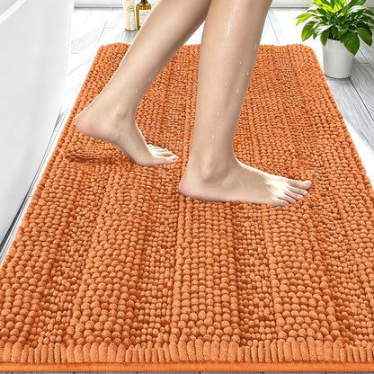Smiry Thick Chenille Bathroom Rugs 30x20, Soft Absorbent Bath Mat, Clay | Quick‑Dry & Machine Washable, Non‑Slip Bath Carpet, Striped Bath Rugs for Tub & Shower, Modern Home Decor Accessories