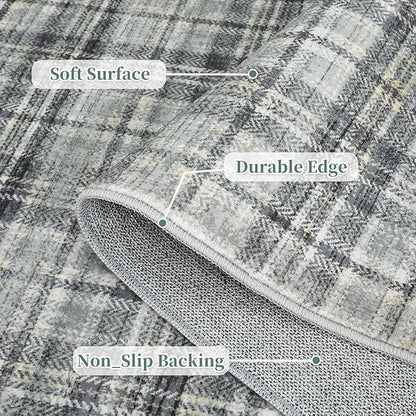 Tartan Plaid Washable Runner Rug 2.5x12 Runner Modern Kitchen Runner Non Slip Entryway Rug Soft Bathroom Rugs Stain Resistant Carpet for Laundry Bedroom Greyish Green