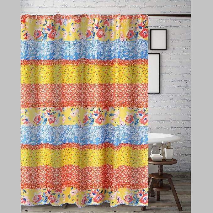 Greenland Home Fashions Fabric Sensations Shower Curtain, Stylish Bathroom Decor, Machine Washable, 72 inches x 72 inches, Skylar Ruffles