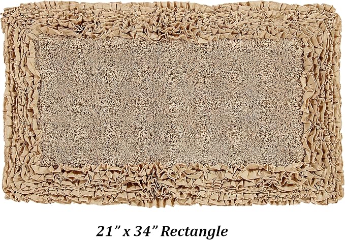 Better Trends Bath Rug 100% Cotton Non-Slip Bath Mat Soft Water Absorbent, Washable Rugs for Bedroom, Bathroom Floor Decor, Tub, Laundry Room Kitchen Rug, 21" x 34" Beige Shaggy Border Collection