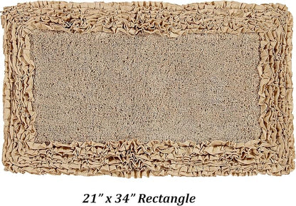 Better Trends Bath Rug 100% Cotton Non-Slip Bath Mat Soft Water Absorbent, Washable Rugs for Bedroom, Bathroom Floor Decor, Tub, Laundry Room Kitchen Rug, 21" x 34" Beige Shaggy Border Collection
