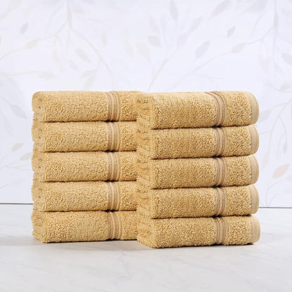 Superior Egyptian Cotton 10-Piece Face Towel Set , Small Towels For Facial, Spa, Quick Dry, Absorbent Towels, Bathroom Accessories, Guest Bath, Home Essentials, Washcloth, Airbnb, Gold