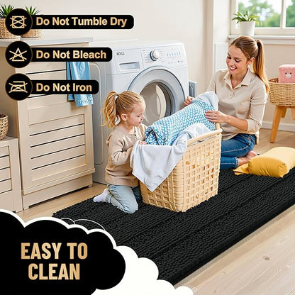 OLANLY Thick Bathroom Runner Rugs 59x20, Chenille Long Bath Rugs, Black | Soft Absorbent Striped, Rubber Backing, Machine Wash, Bath Mats for Bathroom Floor, Tub and Shower, Home Decor Accessories