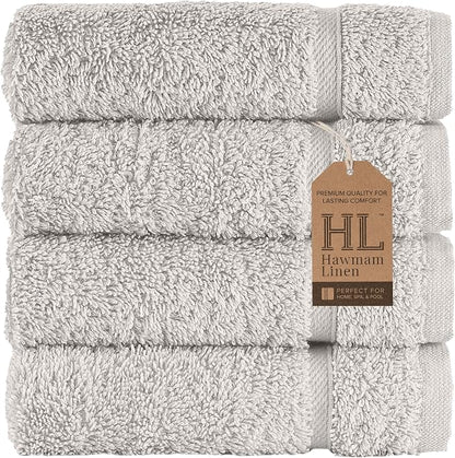 Washcloth Linen Set Premium Original Turkish Cotton, Hotel Quality for Maximum Softness & Absorbency for Face, Hand, Kitchen & Cleaning (Ice Silver, Washcloth Set)