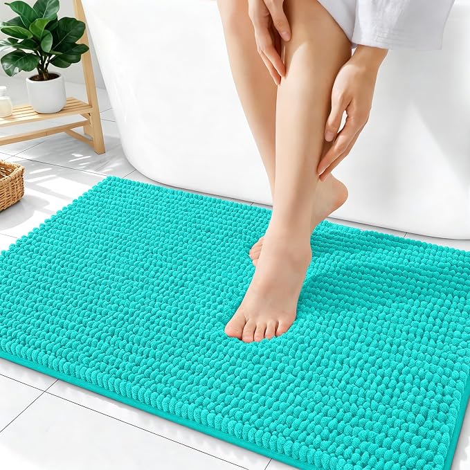 OLANLY Thick Chenille Bathroom Rugs 36x24, Soft Absorbent Bath Mat, Teal | Bath Rugs, Rubber Backing, Machine Wash Dry, Bath Mats for Bathroom Floor, Tub and Shower, Home Decor Accessories