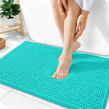 OLANLY Thick Chenille Bathroom Rugs 36x24, Soft Absorbent Bath Mat, Teal | Bath Rugs, Rubber Backing, Machine Wash Dry, Bath Mats for Bathroom Floor, Tub and Shower, Home Decor Accessories