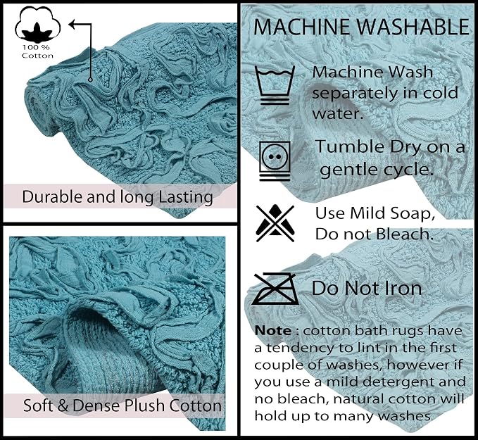 Home Weavers Bell Flower Toilet Lid Cover – 18"x18", 100% Cotton Tufted, Soft & Absorbent, Non-Slip, Machine Washable Bathroom Seat Cover, Blue