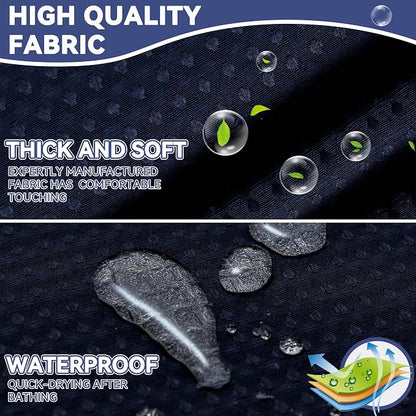 Conbo Mio Extra Long No Hook Waffle Weave Shower Curtain with Snap in Liner Set, Hotel Luxury Black Shower Curtains for Bathroom with See Through Top Window, Waterproof, Washable 71W x 84H