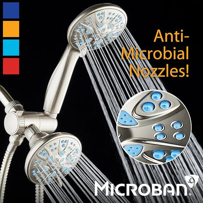 AquaDance Antimicrobial/Anti-Clog High-Pressure 30-setting Dual Head Combination Shower with Microban Nozzle Protection From Growth of Mold, Mildew & Bacteria for a Healthier Shower – Aqua Blue