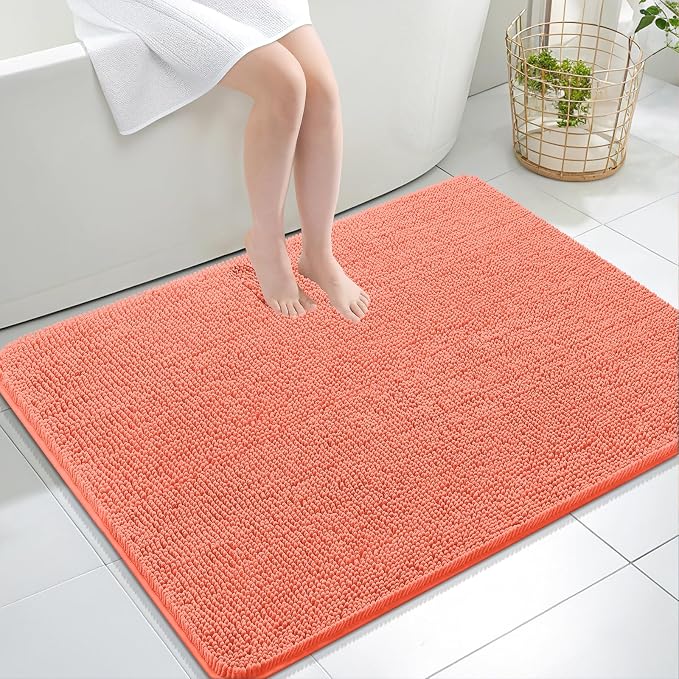 OLANLY Large Bathroom Rugs 40x32, Extra Soft Absorbent Chenille Bath Rugs | Coral, Quick-Drying Rubber Backing, Machine Washable Bath Mat for Bathroom Floor, Tub and Shower, Home Decor Accessories