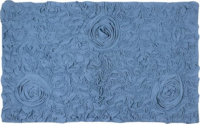 Home Weavers Bell Flower Collection 100% Cotton Tufted Bath Rugs, Extra Soft and Absorbent Bath Rugs, Non-Slip Bath Mats, Machine Washable, Bath Mats for Bathroom Floor, 24"x40" Rectangle, Sky Blue