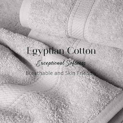 SUPERIOR Egyptian Cotton Ultra Plush & Absorbent, 12 Piece Set, Silver | Heavyweight 12 Pc Egyptian Cotton Towel Set Includes 4 Bath Towels 4 Hand Towels 4 Washcloths Decorative Rope Border