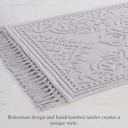 Jean Pierre - Ricardo Bath Mats, Set of 2 Woven Fringe Bathroom Rugs, 100% Cotton, Premium Bathroom Decor - Measures 17" x 31" and 21" x 41" - Light Gray