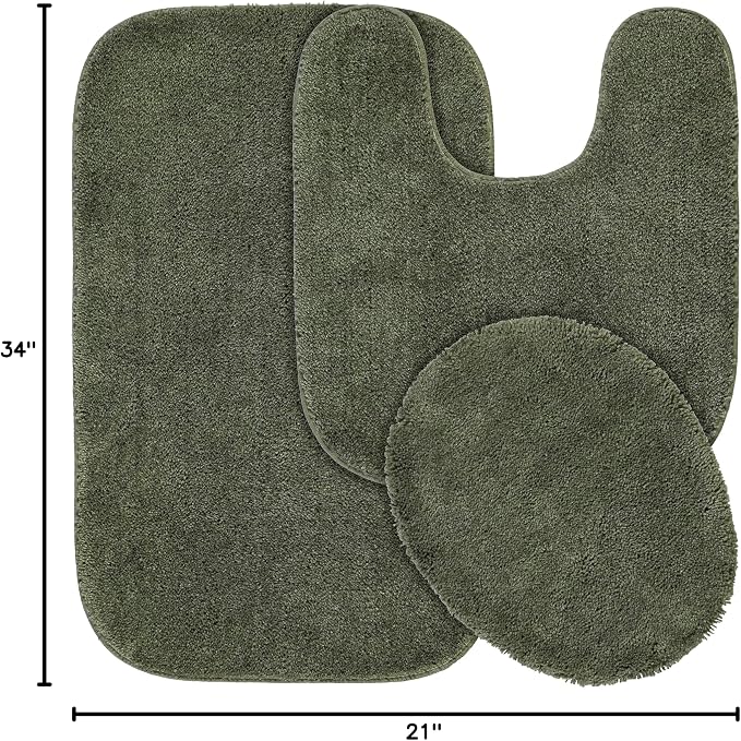 Garland Rug Traditional Nylon Washable Deep Fern 3 Piece Set - Lid, Contour, Bath Rug - Soft, Absorbent, and Stylish for Your Bathroom