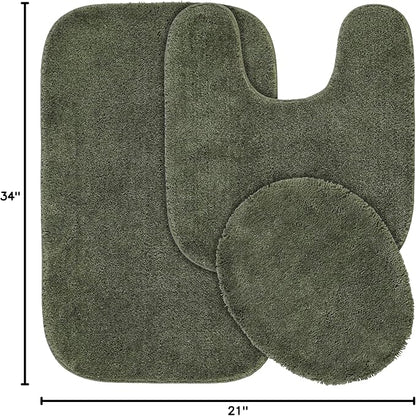 Garland Rug Traditional Nylon Washable Deep Fern 3 Piece Set - Lid, Contour, Bath Rug - Soft, Absorbent, and Stylish for Your Bathroom