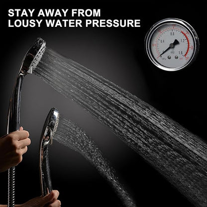 HO2ME High Pressure Handheld Shower, Power Boost Resists Low Flow, Chrome | Against weak pressure, pulsating massage for deep rinsing, with 79 inch stainless steel hose, rotatable mount arm, multi-mode
