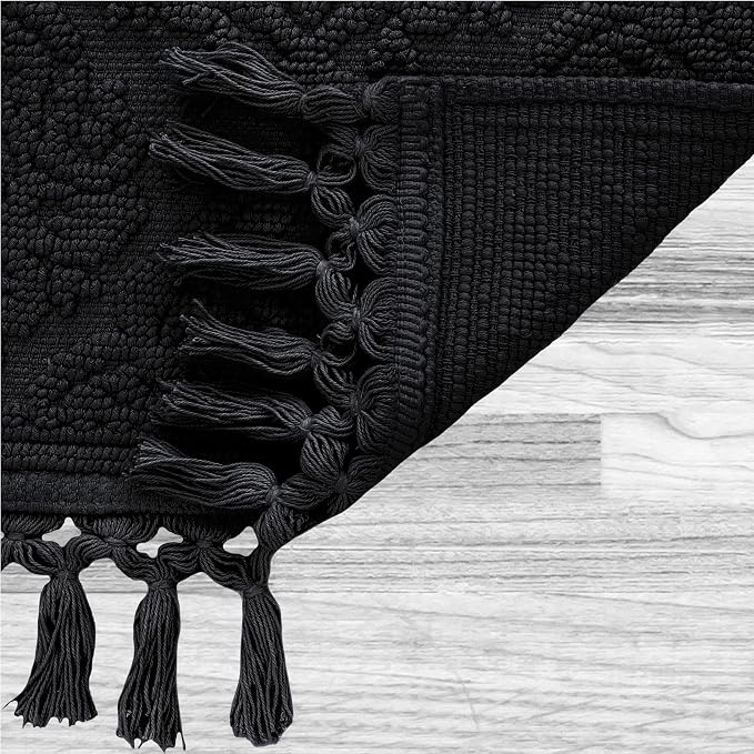 Jean Pierre - Ricardo Bath Mat, Woven Fringe Bathroom Rugs, 100% Cotton, Premium Bathroom Decor - Measures 27" x 52" - Black