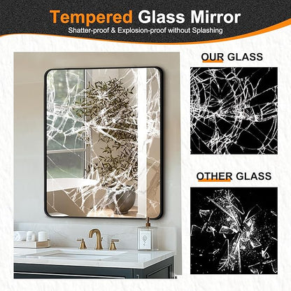 Bathroom Vanity Mirror, Black Framed Mirror for Over Sink, 30x24 | HD glass, distortion-free for makeup and grooming, Sturdy frame, all mounting hardware, hangs horizontal or vertical