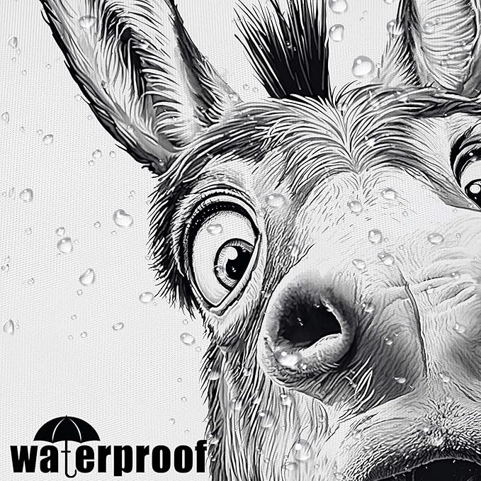 Funny Donkey Shower Curtain Rustic Farmhouse Shower Curtains for Bathroom Black and White Fun Cute Animal Wildlife are You Pooping Waterproof Fabric Bath Curtain Decor 72 X 72 Inch